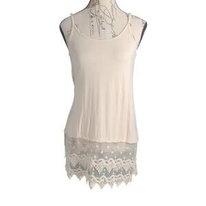 Yahada Y2K crochet longline ladies tank top ivory lace Sz Large Coquette dainty